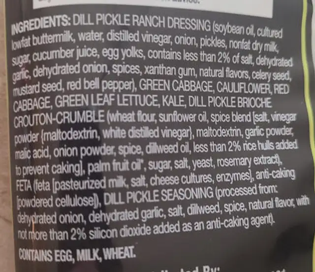 Creamy Dill Pickle Chopped Kit ingredients label