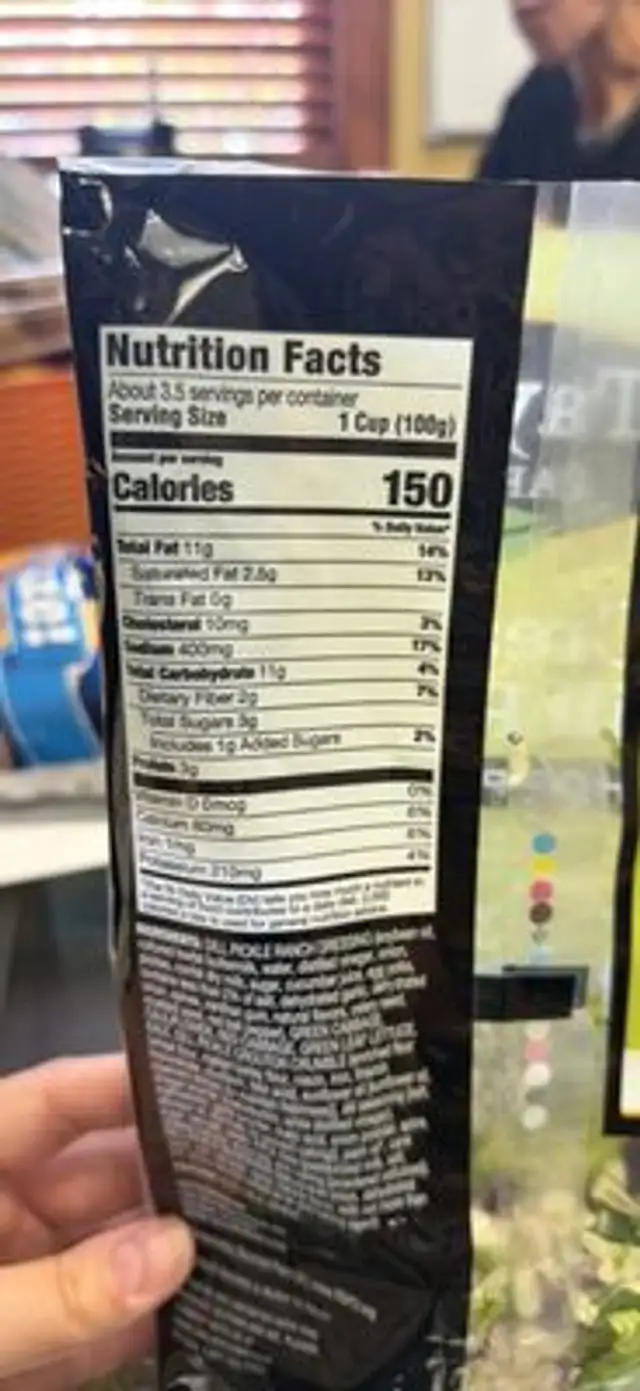 Creamy Dill Pickle Chopped Kit nutrition facts table