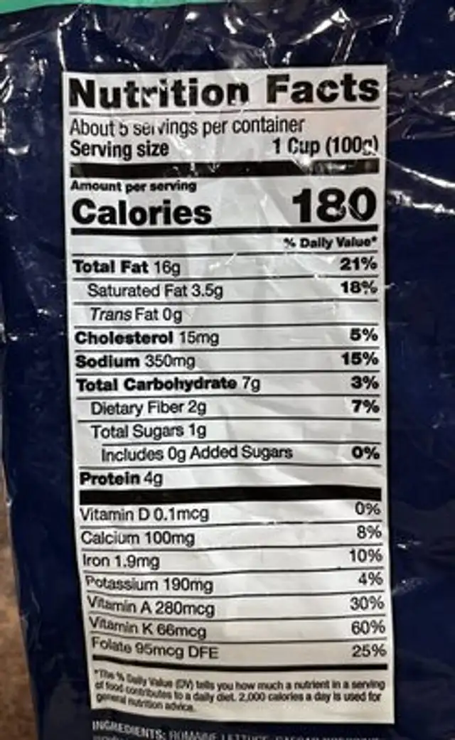 Ultimate Cesar salad kit nutrition facts table