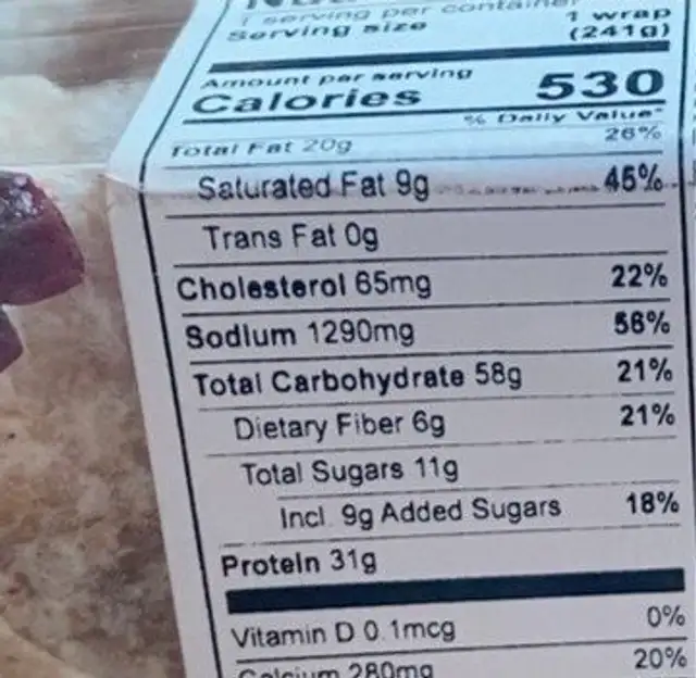 over roasted turkey wrap nutrition facts table