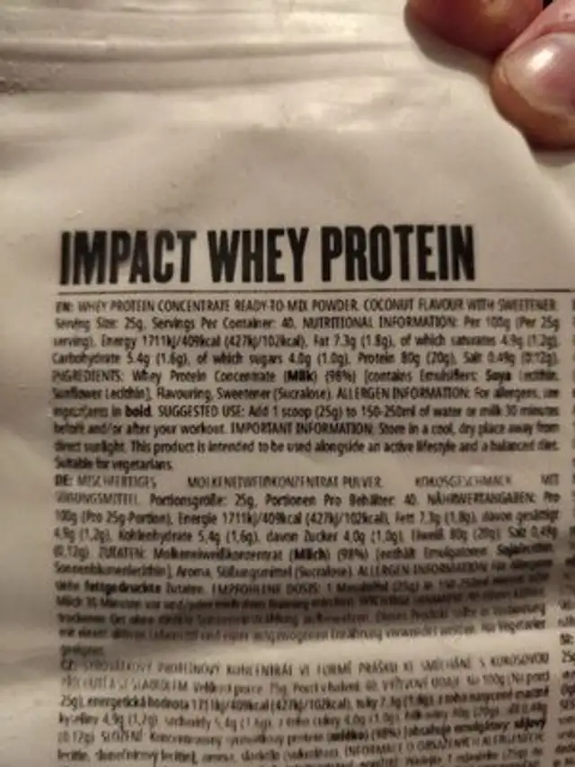 MyProtein Impact Whey Protein Coconut ingredients label