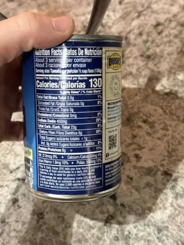 Black Beans nutrition facts table