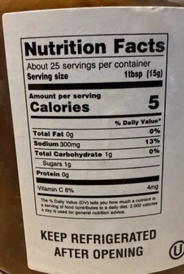 Chopped Red Hoagie Spread nutrition facts table