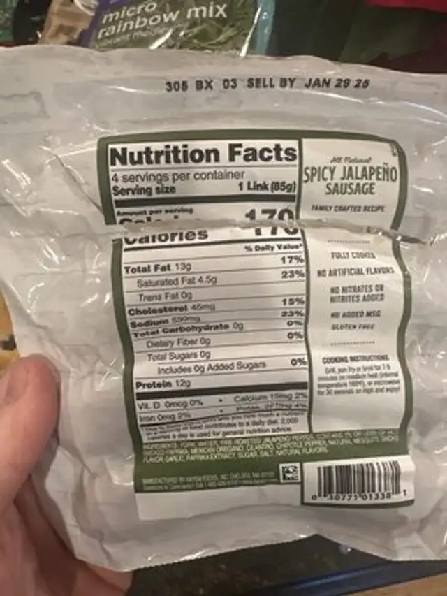 Spicy Jalepeno Sausage nutrition facts table