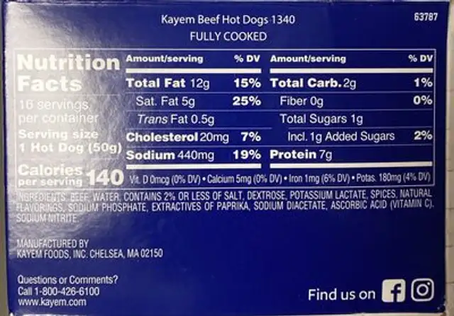 Beef Hot Dogs ingredients label