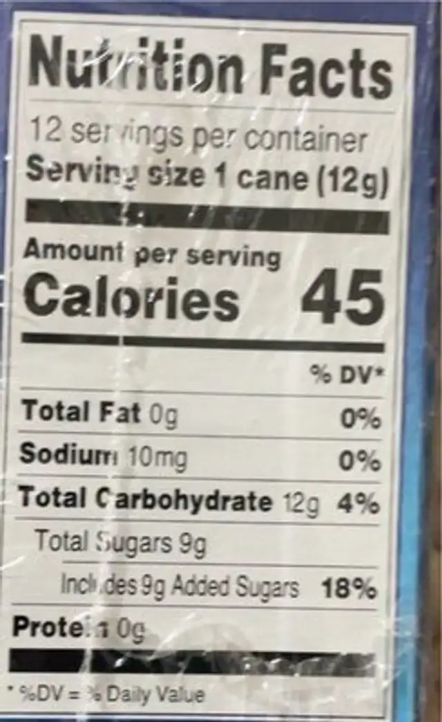Orea Candy Canes nutrition facts table