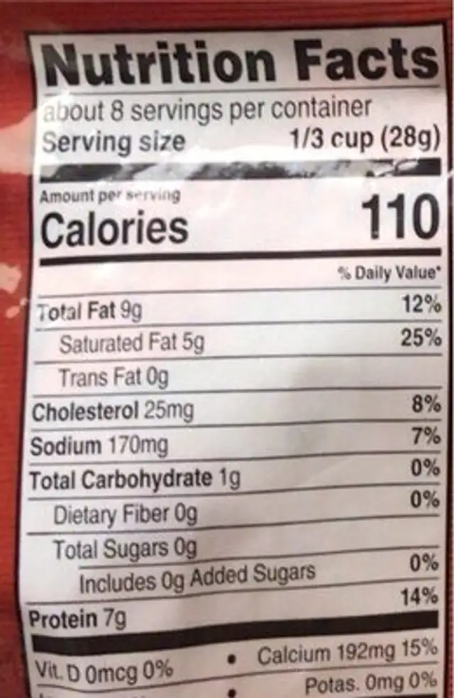 American Heritage Fancy Shredded Mild Cheddar Cheese, 8 Oz nutrition facts table