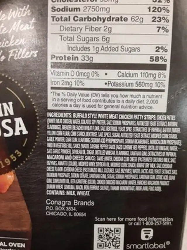 Mega Meats Buffalo Style Boneless Strips ingredients label