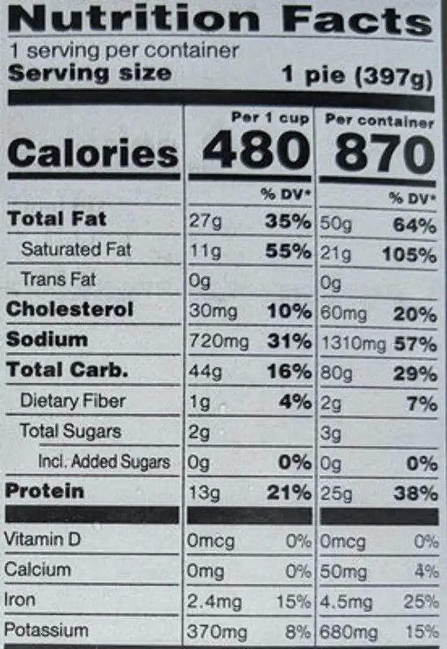 MEGA Pies XL Chicken Pot Pie 25g Protein Frozen Meal nutrition facts table