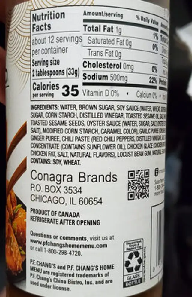 Sesame Sauce ingredients label