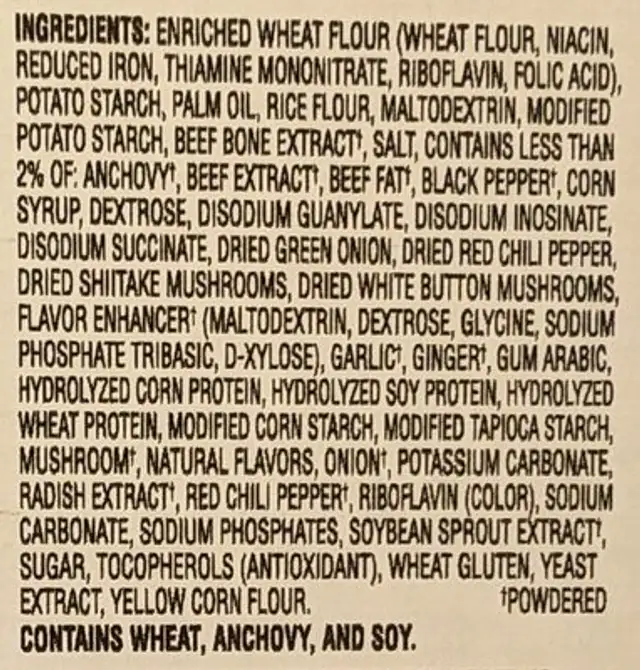 Shin Black Premium Noodle Soup ingredients label