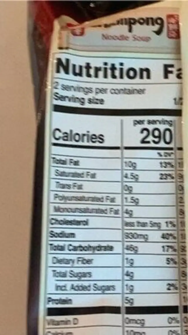 Champong spicy seafood nutrition facts table