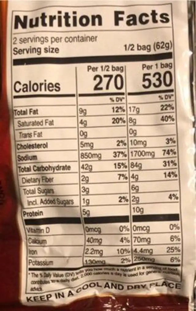 Cham pong noodle soup (spicy seafood) nutrition facts table