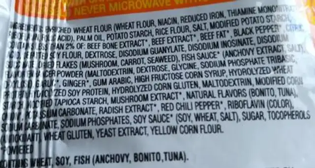 ANSUNG Noodle Soup ingredients label