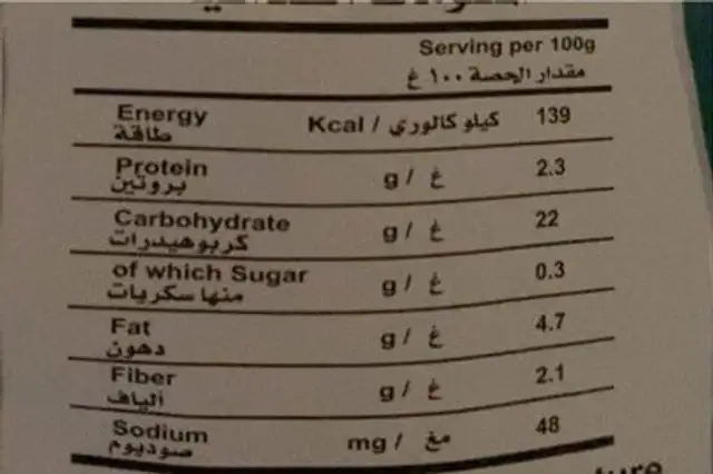 Salad snack nutrition facts table