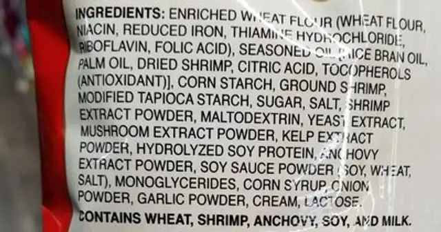 Shrimp Crackers ingredients label
