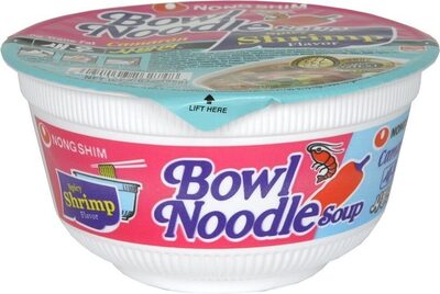 Noodle bowl soup spicy shrimp flavor front packaging