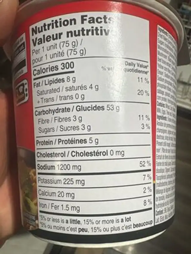 SHIN CUP NOODLE SOUP nutrition facts table