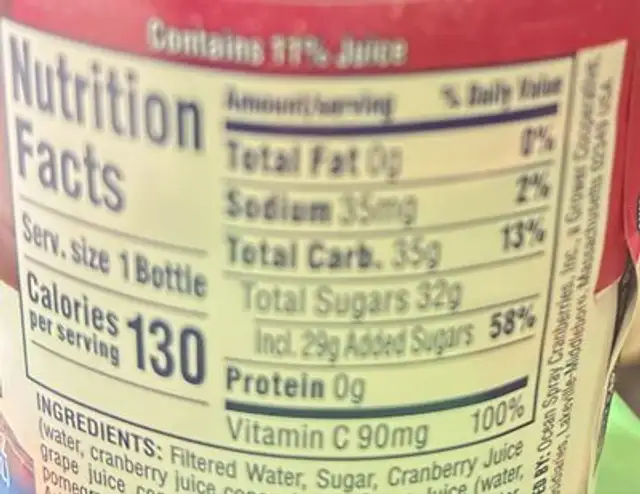 Cran Pomegranate nutrition facts table