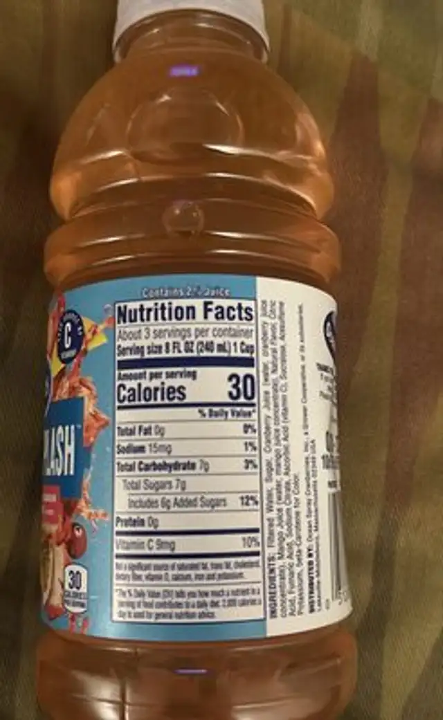 Paradise Splash ingredients label