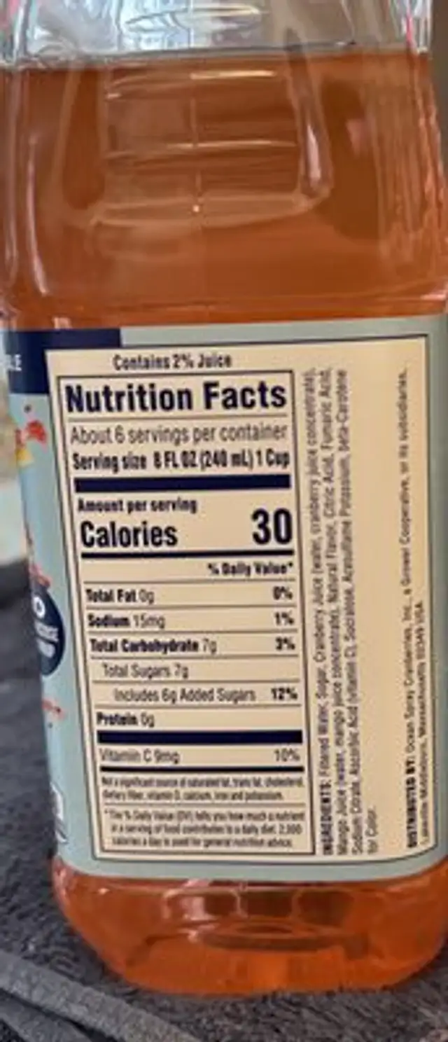 Paradise splash ingredients label
