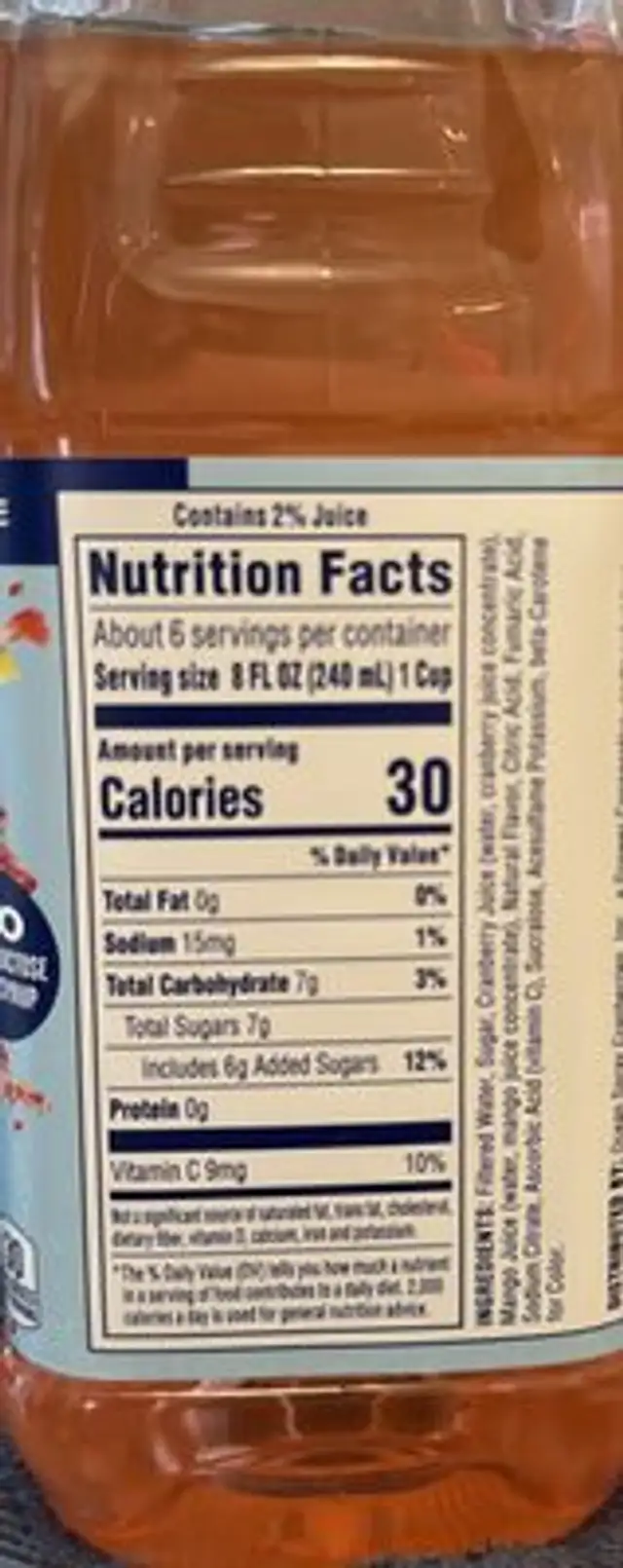 Paradise splash nutrition facts table