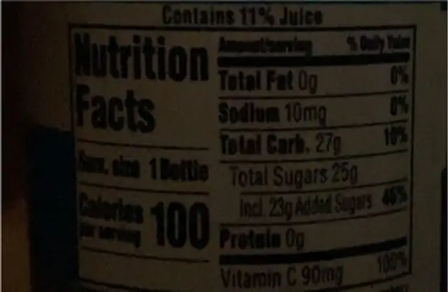 Cran tropical nutrition facts table