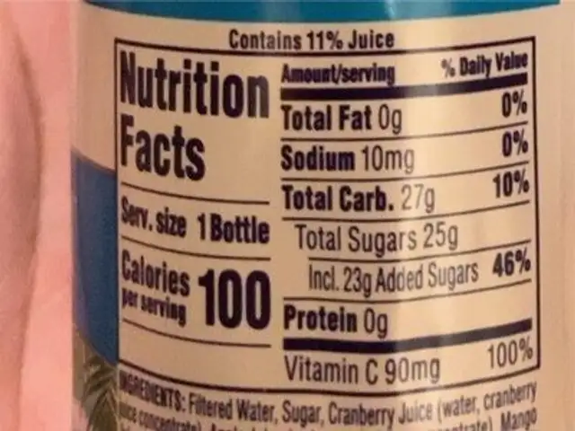 Cran-Tropical nutrition facts table