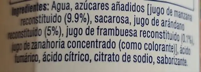 Cran-Frambuesa ingredients label