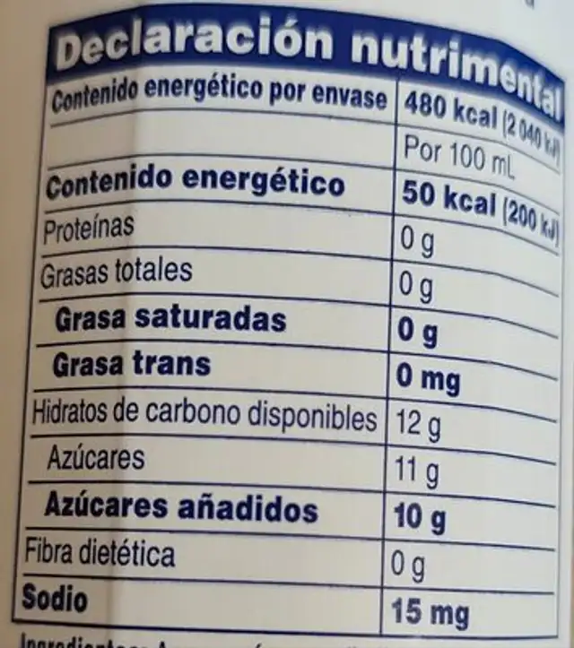 Cran-Frambuesa nutrition facts table