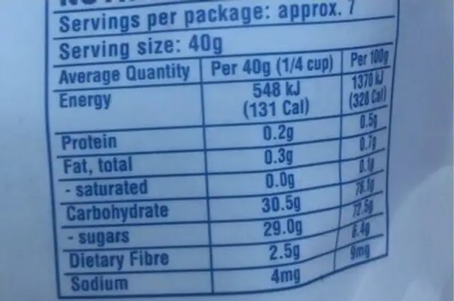 Craisns Original Dried Cranberries nutrition facts table