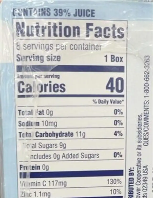 Crandberry strawberry kiwi juice nutrition facts table