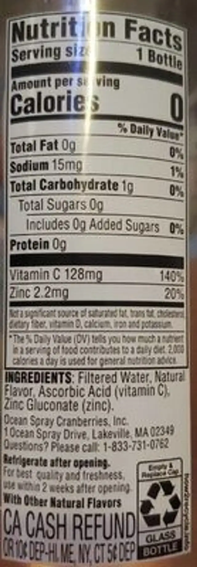 B1U I need Immunity Water nutrition facts table