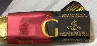 Dark chocolate with raspberry bar front packaging