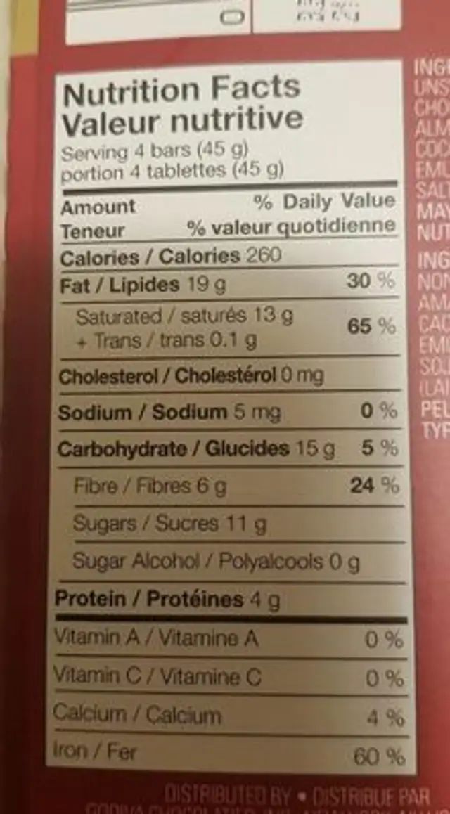 Roasted Almonds - Dark Chocolate nutrition facts table