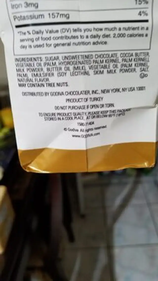 Darkcholate ganache heart ingredients label