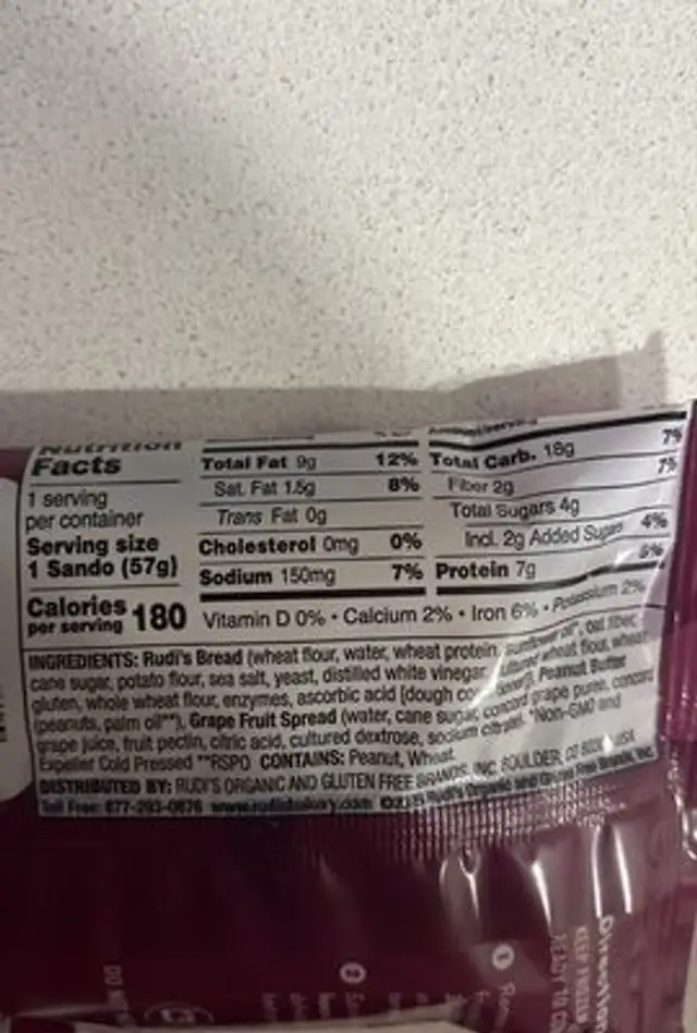 Peanut butter and grape spread nutrition facts table