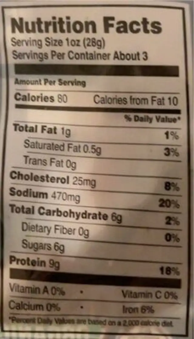 originals peppered beef jerky nutrition facts table