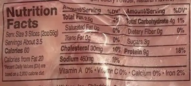 Maple & Honey Uncured Ham nutrition facts table