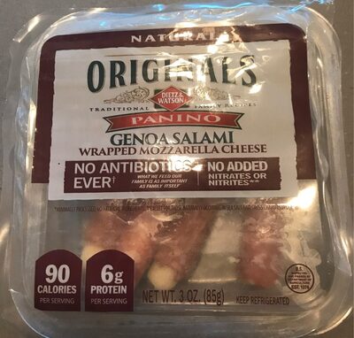 Originals panino genoa salami wrapped mozzarella cheese, panino front packaging