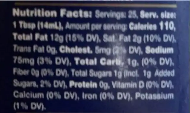 Chipotle Mayo nutrition facts table
