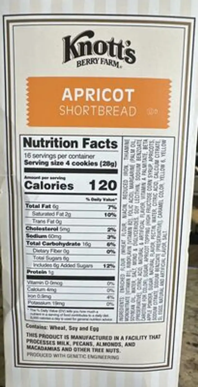 Apricot Shortbread nutrition facts table