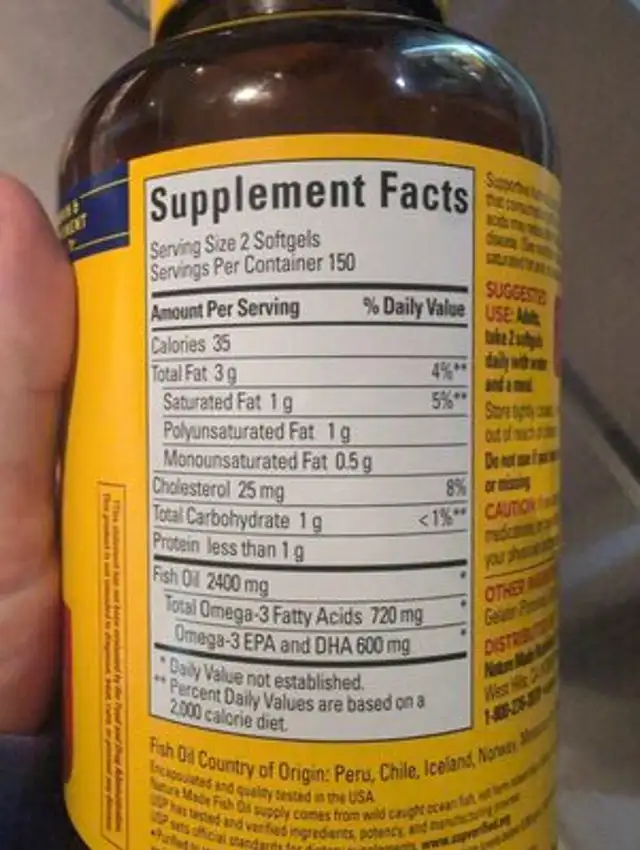 Fish Oil 1200mg nutrition facts table