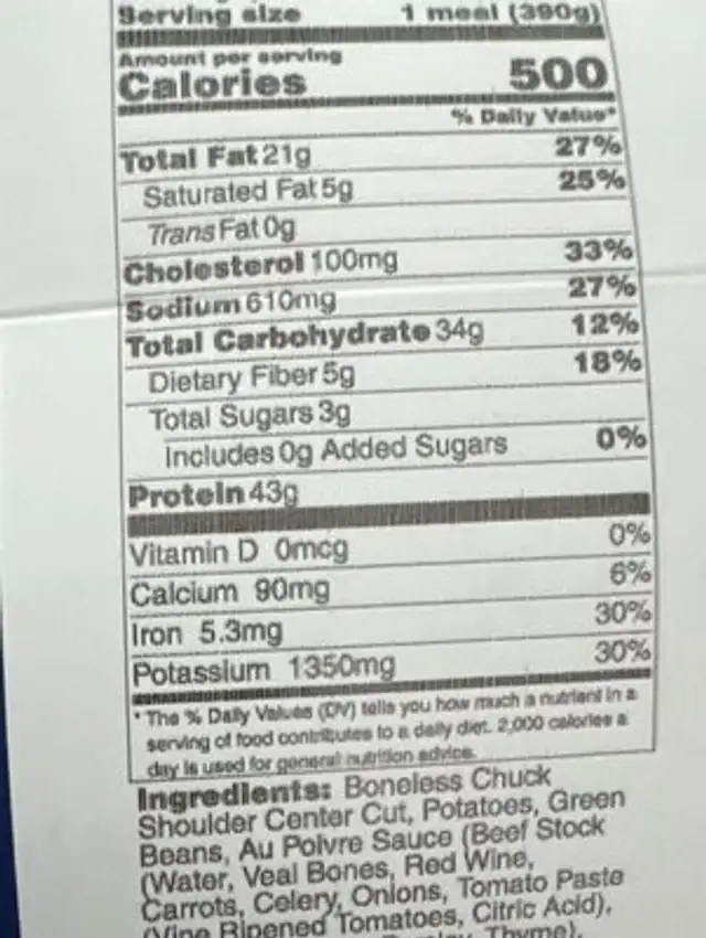Steak au Poivre nutrition facts table