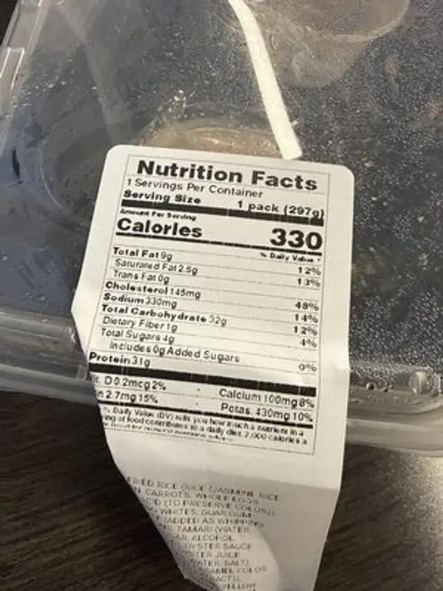 Surf & Turf Hibachi nutrition facts table