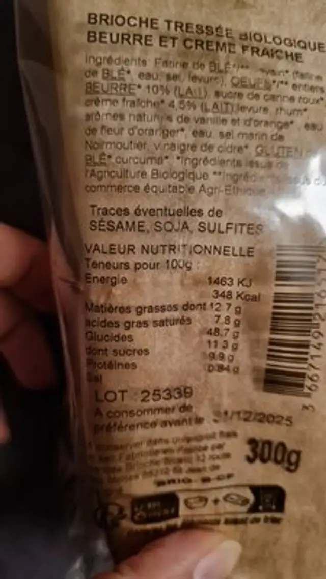 Unknown nutrition facts table