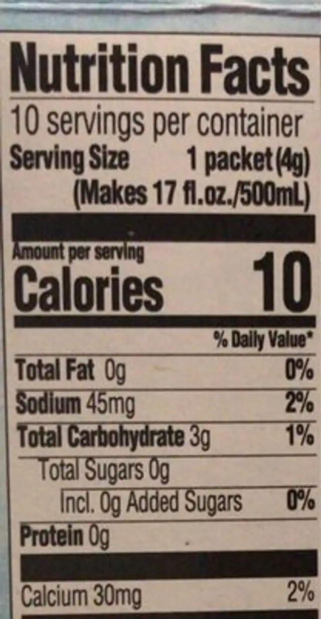 Peach Iced Tea drink mix nutrition facts table