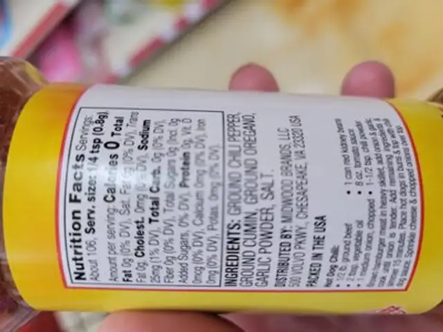 Chili powder ingredients label