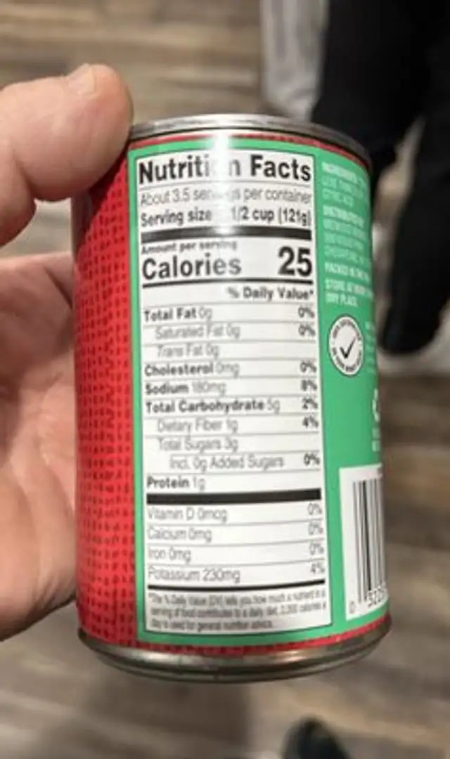 Diced tomatoes ingredients label