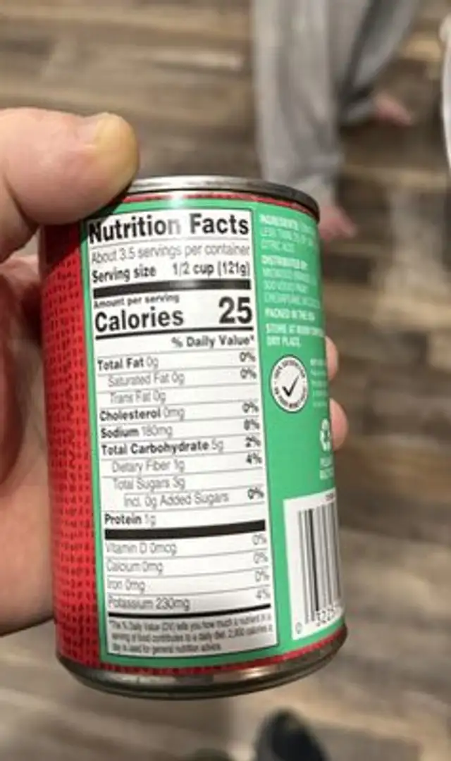 Diced tomatoes nutrition facts table